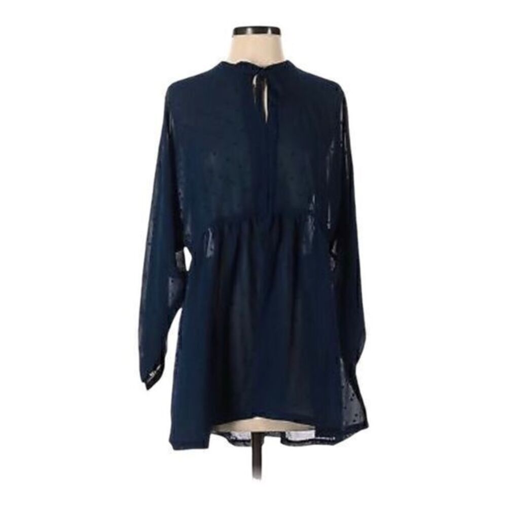 Navy Textured Chiffon Blouse Oversized